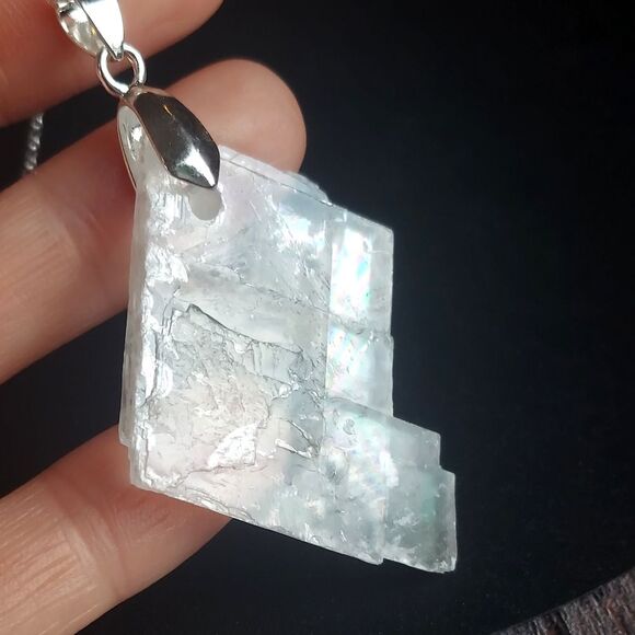 Optical Calcite Necklace Viking Sunstone Crystal Pendant - Picture 5 of 7